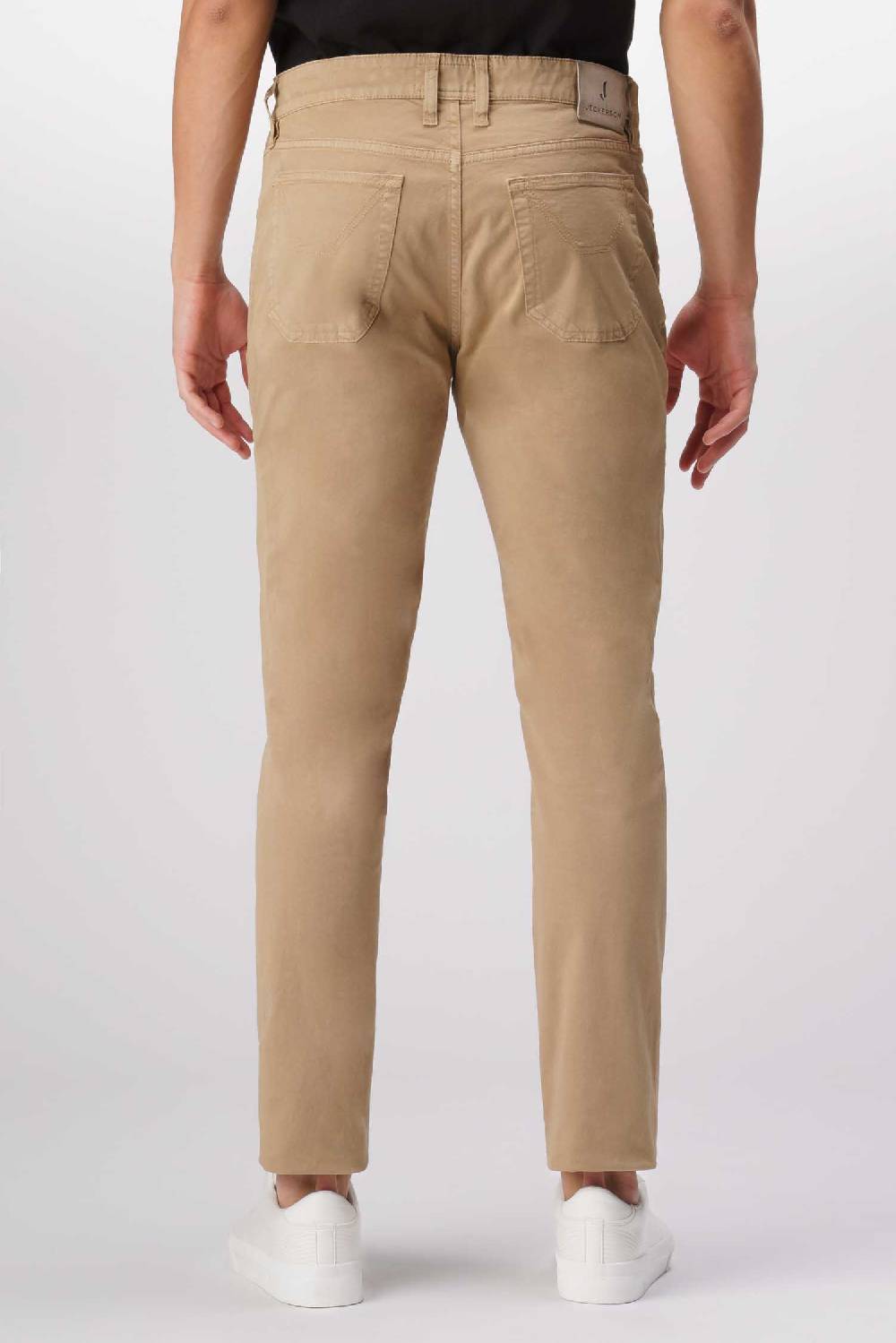 Jeckerson John - Pantalone 5 tasche con toppa in alcantara beige scuro In Vendita