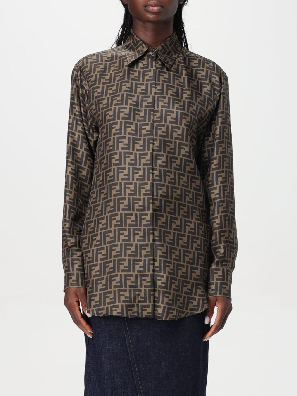 Giglio Camicia FF Fendi in seta con logo all over Sostegno trimestrale