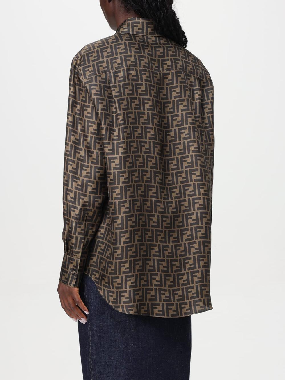 Giglio Camicia FF Fendi in seta con logo all over Sostegno trimestrale