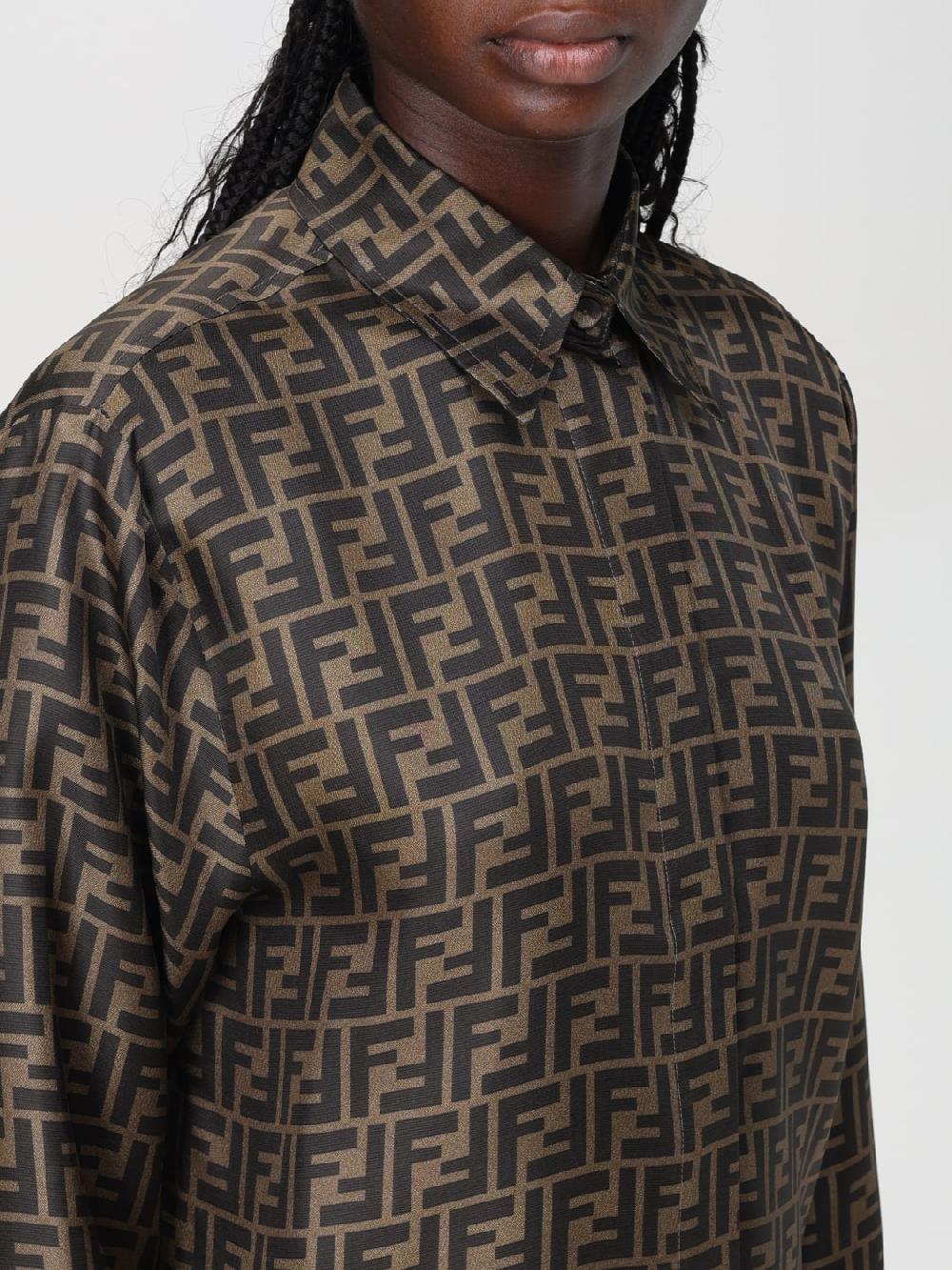 Giglio Camicia FF Fendi in seta con logo all over Sostegno trimestrale