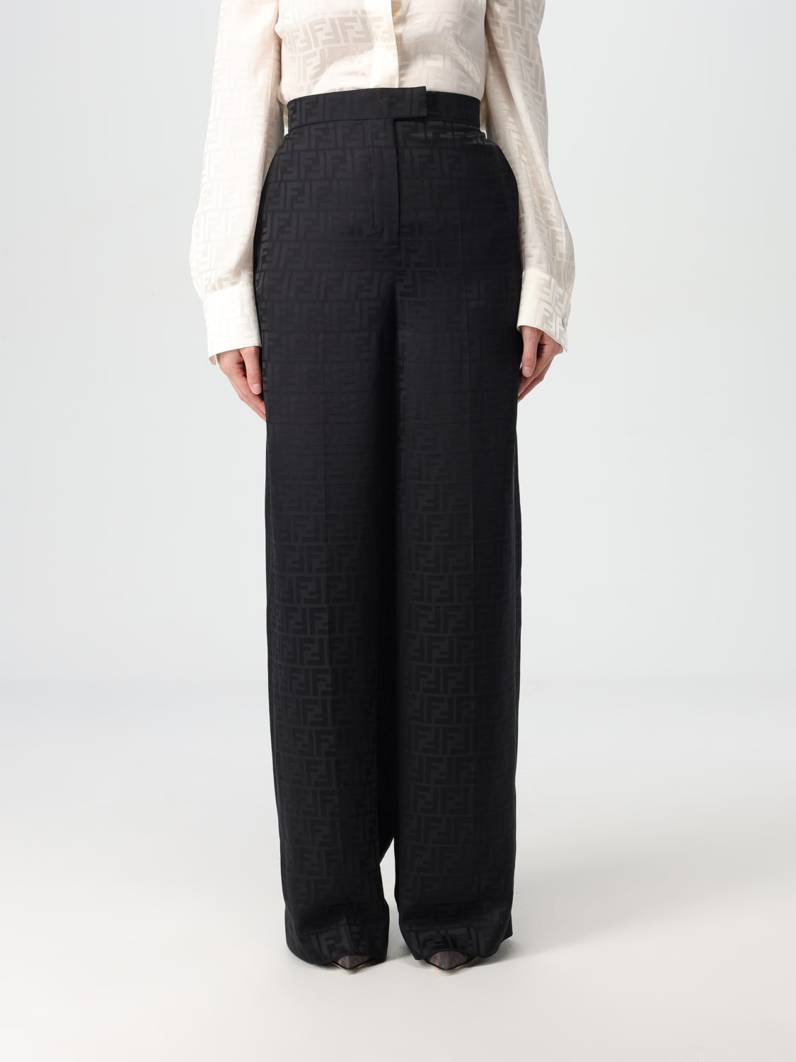 Giglio Pantalone Fendi in seta con monogram FF jacquard Offerta natalizia