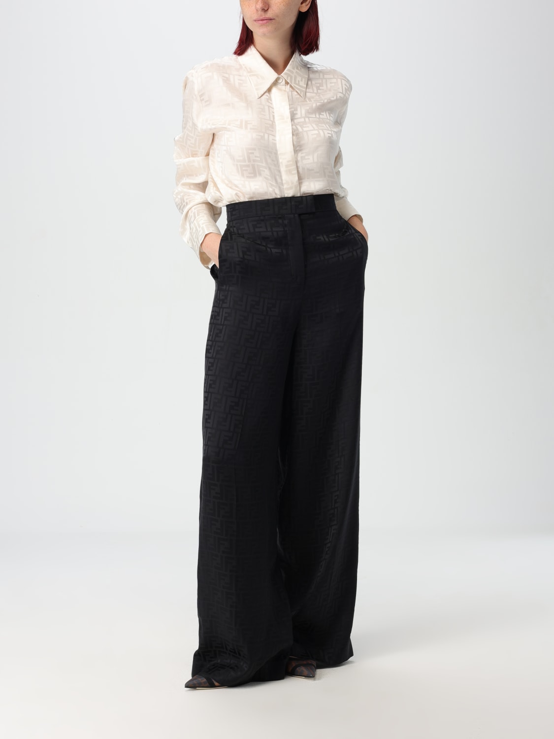 Giglio Pantalone Fendi in seta con monogram FF jacquard Offerta natalizia