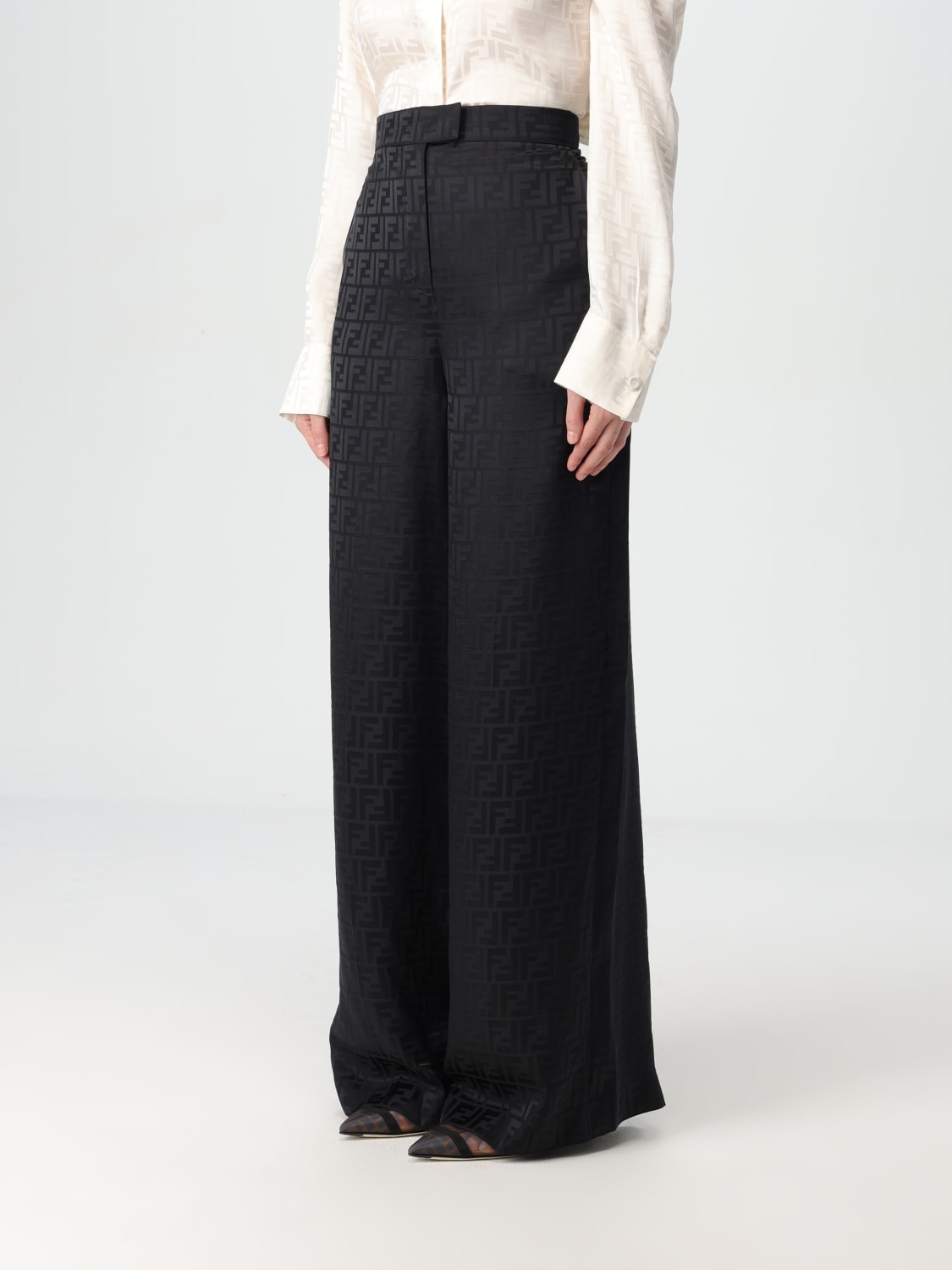Giglio Pantalone Fendi in seta con monogram FF jacquard Offerta natalizia